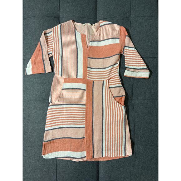 Soft Surroundings Dress Women‎ XS Orange Cream Linen Oversized Lagenlook Boho - Picture 3 of 8
